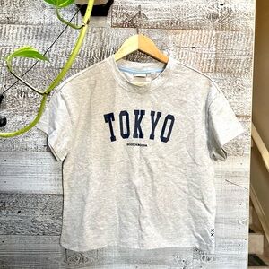 Scotch & Soda | “Tokyo” Cropped Cotton Boxy Crewneck Tee - S, Gray/Blue